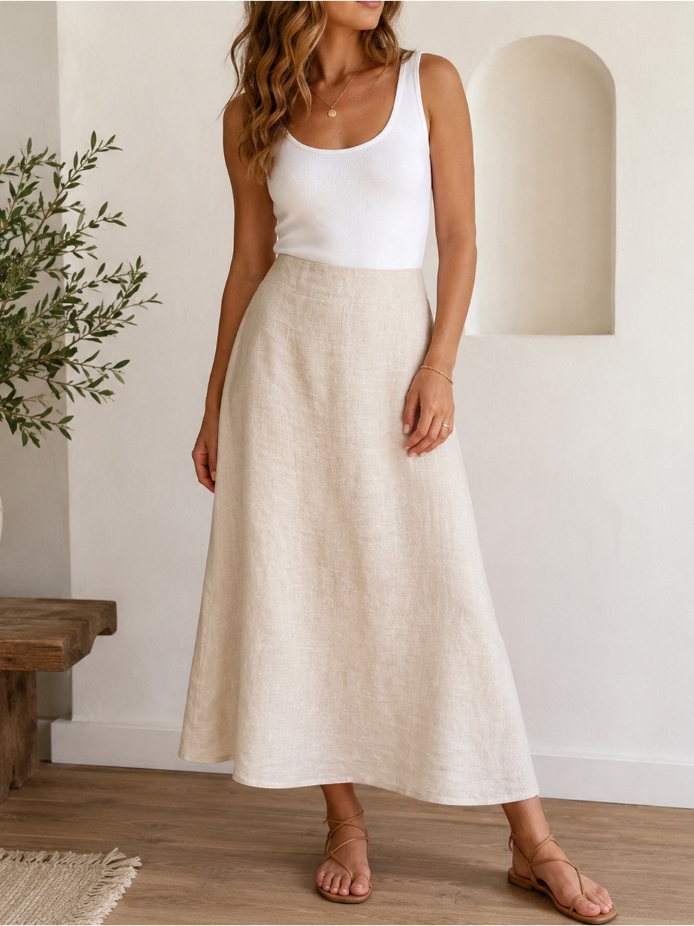 Harve Benard Petite Medium Linen Maxi Skirt Straight Minimalist coastal grandma